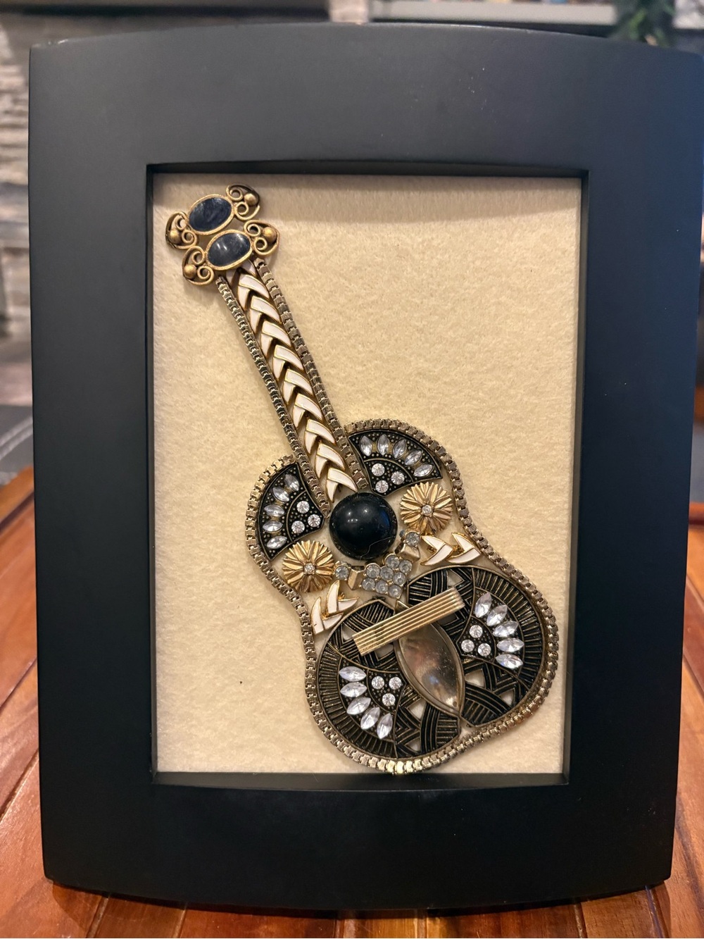 Debbie Green Sisters Jewel Re-Art Guitar Jewelry Assemblage Framed Art